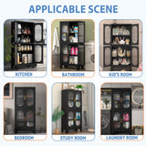 GAIOUS Black Kitchen Pantry Cabinet, Pantry Storage Cabinet with Acrylic Glass Doors and Adjustable Shelves, Metal Storage Cabinet for Kitchen, GAIOUS