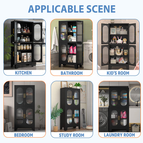 GAIOUS Black Kitchen Pantry Cabinet, Pantry Storage Cabinet with Acrylic Glass Doors and Adjustable Shelves, Metal Storage Cabinet for Kitchen, GAIOUS