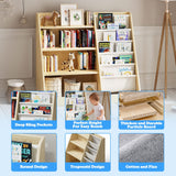 HedoAjim 4 Tier Kids Wooden Bookshelf,Five Layer Sling Children Bookcase,Baby Storage Book Rack,Book and Toy Organizer Cabinet Chest,Book Display Shelf,Playroom Nursery Classroom Library HedoAjim
