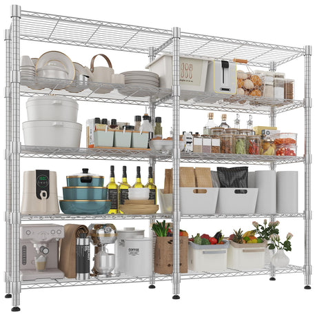 Himimi Storage Shelves-5 Tier Heavy Duty Wire Shelving Unit with Leveling Feet, 1500LBS Adjustable Metal Shelves Organizer for Kitchen Garage Pantry Laundry, 60" W*14" D*72" H, Silver Himimi