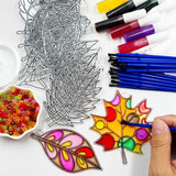 Suncatcher Kit 32 Sets Fall Leaf Suncatchers Window Art Paint Sun Catcher DIY Craft Kits Autumn Maple Leaf Sun Catchers Bulk for Classroom Thanksgiving Harvest Party Art Project Decoration AUEKIV