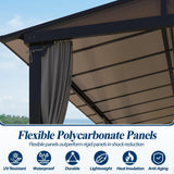 COVERONICS 12' X 20' Outdoor Polycarbonate Lean to Gazebo - Wall-Mounted Aluminum Frame Gazebo with Slope Hardtop, Patio Heavy-Duty Lean to Pergola with Netting & Curtains for Garden, Backyard, Deck COVERONICS