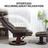HOMCOM Recliner Chair with Ottoman, PU Leather Swivel Recliner with Comfy Footrest, Upholstered Adjustable Living Room Chair and Ottoman Set, Dark Brown HOMCOM
