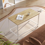 SAYGOER Small Rectangular Coffee Table Simple Modern Open Design Minimalist Center Table for Living Room Small Spaces, Easy Assembly, 31.5 x 15.7 x 17.7, Oak White SAYGOER