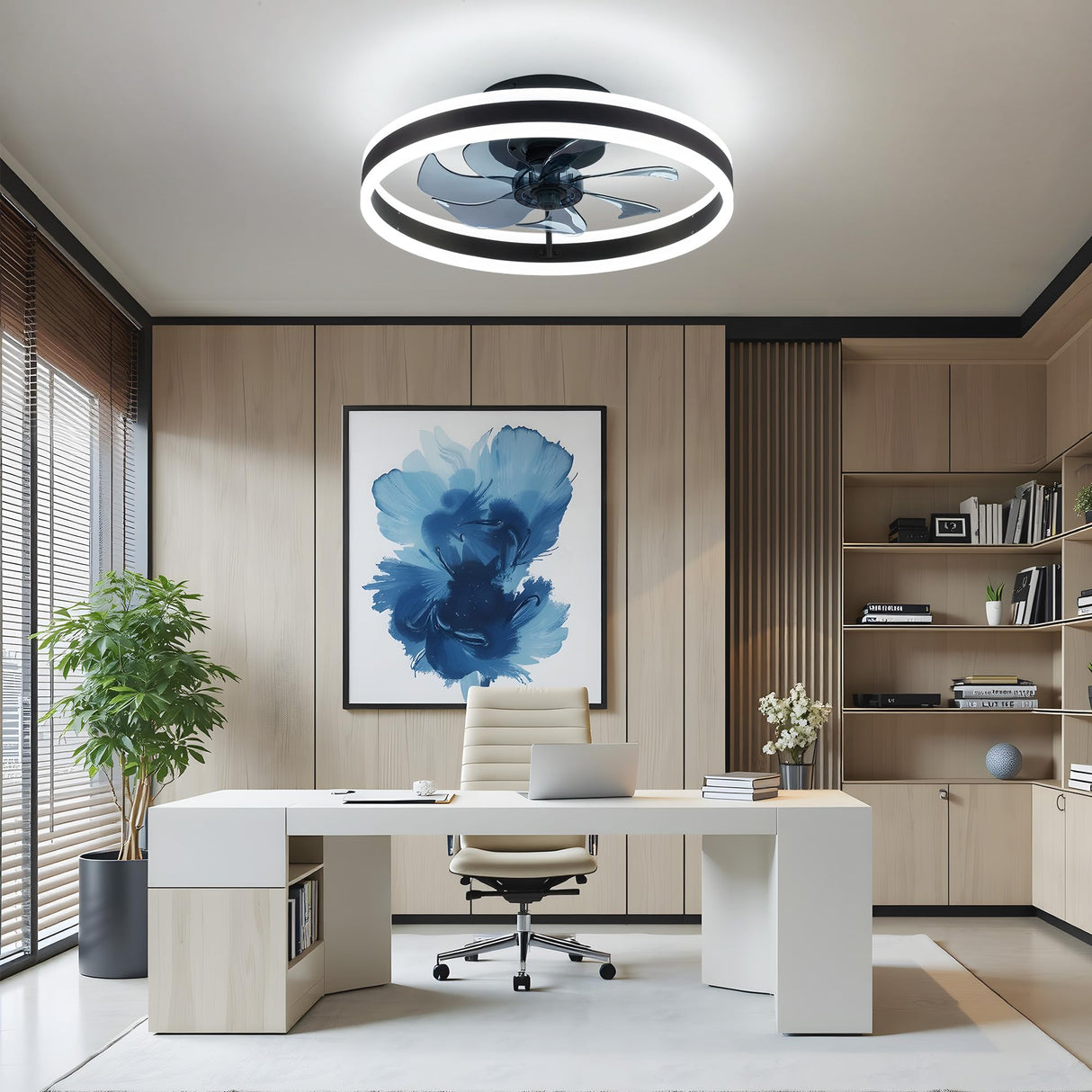KDG 15.8" Low Profile LED Ceiling Fans with Light, Reversible Flush Mount with Remote and 6 Winds Speeds Fan Lighting, 3 Colors Dimmable for Bedroom, Living Room, Kids, Dinning Room, Kitchen (Black) KDG