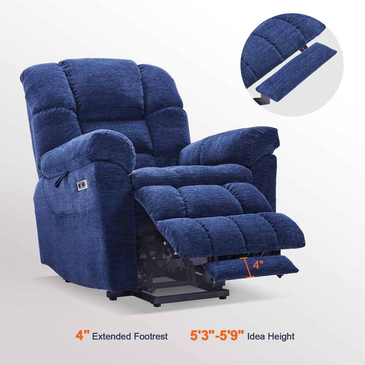 Eiayeebil Triple Motor Power Lift Recliner Chair with Massage and Dual Heat for Elderly People, Zero Gravity Lay Flat Recliner Infinite Position, USB Ports（Navy Blue） Eiayeebil