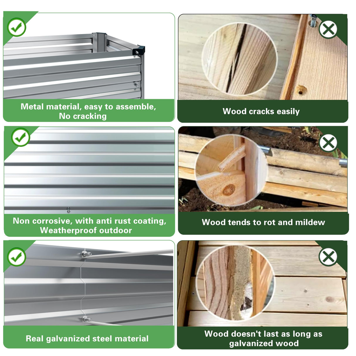 ZUNUDA Galvanized Raised Garden Bed,2 Pcs 10×3×1FT Metal Planting Box for Outdoor Vegetable, Fruit,Planter Gardening (Silver) ZUNUDA