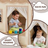 Duwenem Kids Tent with Basic Mat Large Kids Playhouse Indoor with Star Light Toddler Play Tent for Kids Toy House Gift 52“x47”x 40“(Coffee Cream) Duwenem