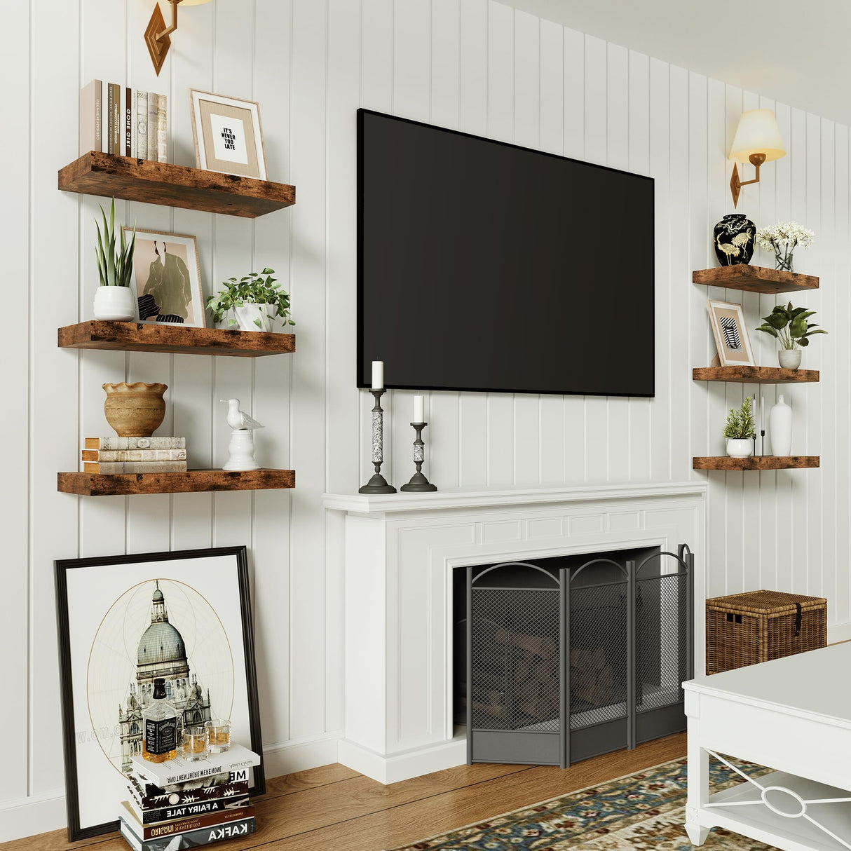 Bathroom Long Floating Shelves for Wall,Extra Deeper & Thicker Wall Mounted Storage Shelf for Living Room, Kitchen, Farmhouse,Wall Shelves with Invisible Brackets,Set of 2, Rustic Brown Vivelove