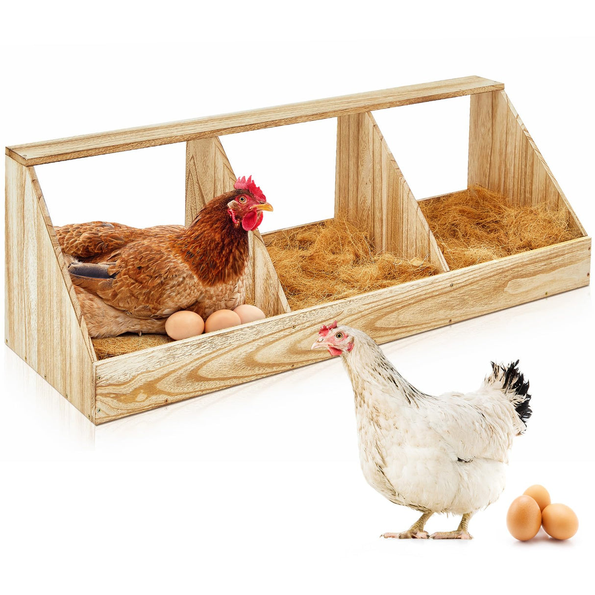 Thyle 1 Sets Chicken Nesting Boxes, 3 Compartment Wood Chicken Laying Boxes Chicken Coop Accessories Roosting Laying Boxes with Liners Large Bedding for Hens Birds Duck Coop Poultry Habitat Supplies Thyle