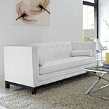 Modway Imperial Modern Bonded Leather Upholstery Sofa with Bolster Pillows in White Modway