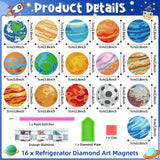 Saysurey 16 Pcs Diamond Art Magnet Kits Diamond Painting Refrigerator Magnets DIY for Adults Crafts Painting Stickers Kits for Gifts Home Decor (Planet) Saysurey