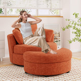 JEEOHEY Oversized Swivel Accent Chair with Half Moon Storage Ottoman, 42" W Chenille Round Swivel Barrel Chair, Modern Upholstered Comfy Single Sofa Armchair for Living Room, Bedroom, Club(Orange) JEEOHEY