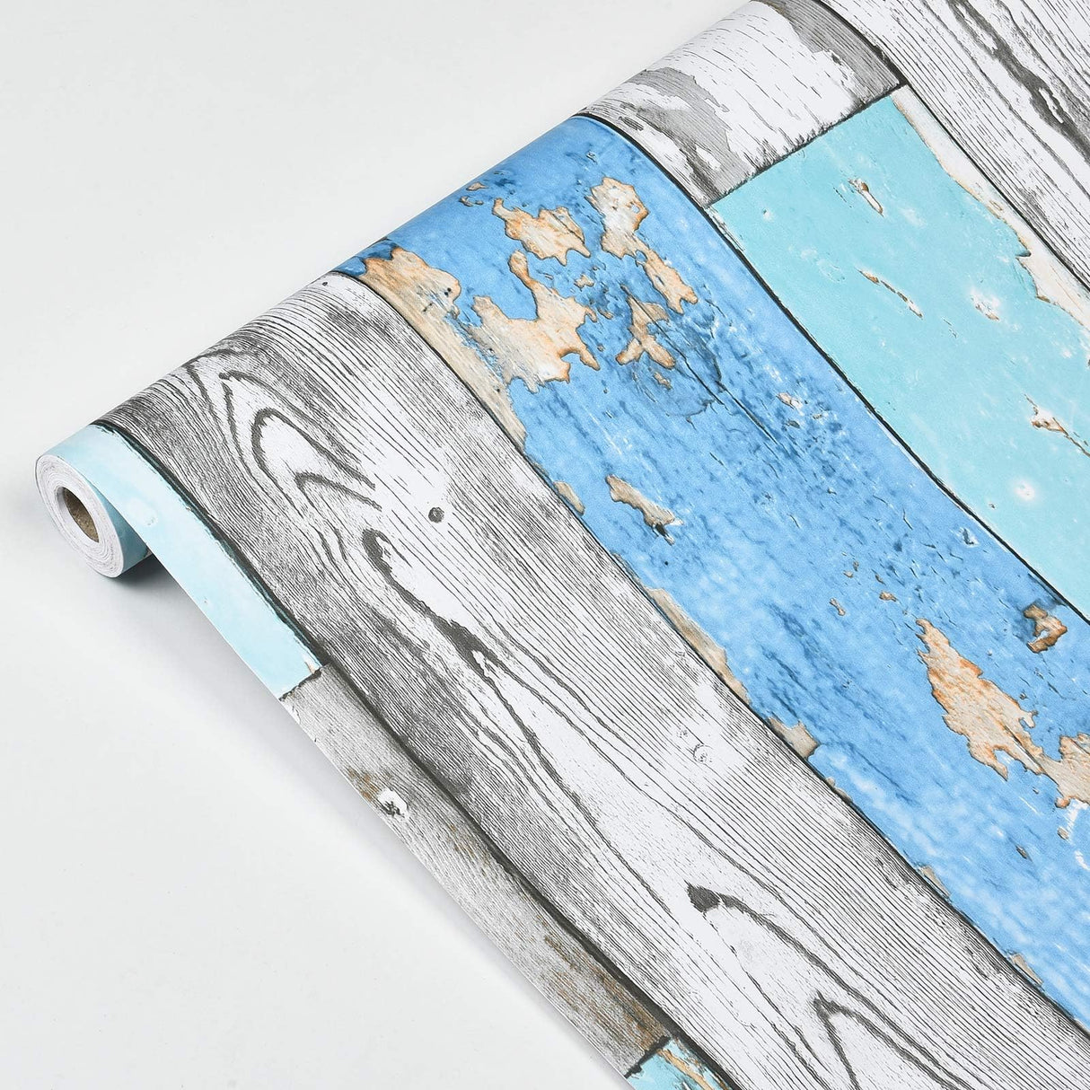 Caltero Wood Plank Wallpaper 17.7" × 236" Blue Distressed Wood Wallpaper Peel and Stick Wood Grain Contact Paper Vintage for Furniture Bedroom Countertop Cabinet Caltero