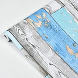 Caltero Wood Plank Wallpaper 17.7" × 236" Blue Distressed Wood Wallpaper Peel and Stick Wood Grain Contact Paper Vintage for Furniture Bedroom Countertop Cabinet Caltero