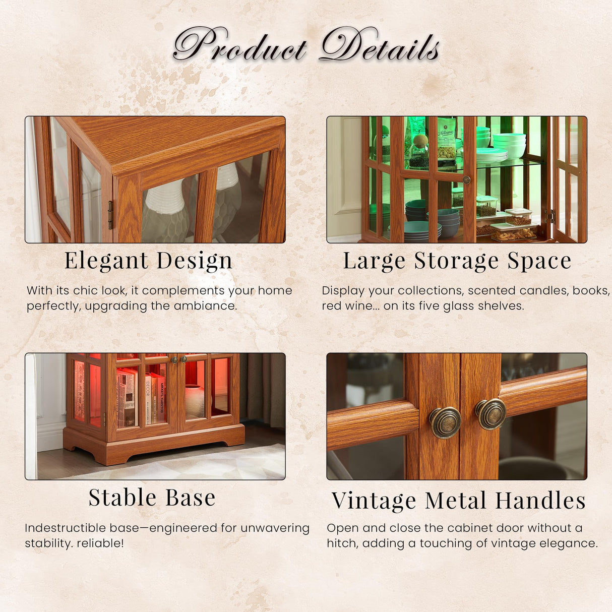 Eyisean 32"H Small Curio Cabinet with 7 Color Lights for Collectibles, Smartphone-Controlled, LED Glass Display Cabinet with Tempered Glass Doors and Adjustable Shelves, China Cabinet for Living Room Eyisean