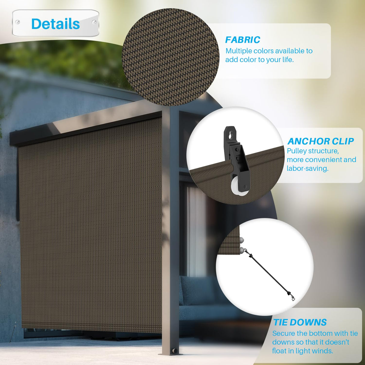 Patio Paradise Shades Roll Up Outdoor 8'Wx6'H Roller Shade Exterior Patio Blinds for Outside Porch Deck Balcony Pergola Carport, Brown Patio