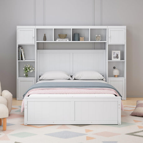 SOFTSEA Full Size Platform Bed with 4 Drawers and Versatile Storage Headboard SOFTSEA