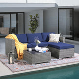 Super Patio Outdoor Patio Furniture Set, 5 Piece PE Wicker Outdoor Sectional Sofa Set, Rattan Patio Conversation Set with Cushions and Coffee Table for Garden, Backyard, Porch, Navy Blue Super Patio