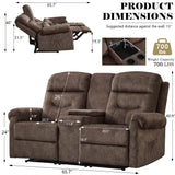 DRMBOOK RV Loveseat Recliner Sofa with Console, Velvet Fabric Double Wall Hugger Reclining Couch Manual Home Movie Seating 2 Person Recliner Chair with Cup Holders/Storage/Pocket/Lumbar Pillow, Brown DRMBOOK