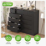 Greenvelly Black Dresser,Tall 6-Drawer Dresser for Bedroom, Wood Dresser with 6 Large Drawers, Wooden Dressers & Chests of Drawers, Black dresser with Smooth Metal Rail for Nursery, Women, Family Greenvelly