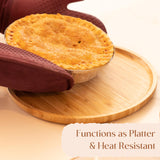 Bamboo Serving Platter, Round Wood Tray, Wooden Serving Tray, Fruit, Bread, Salad Plate, Round Wood Charcuterie Board (13.8 inch) YANGQIHOME