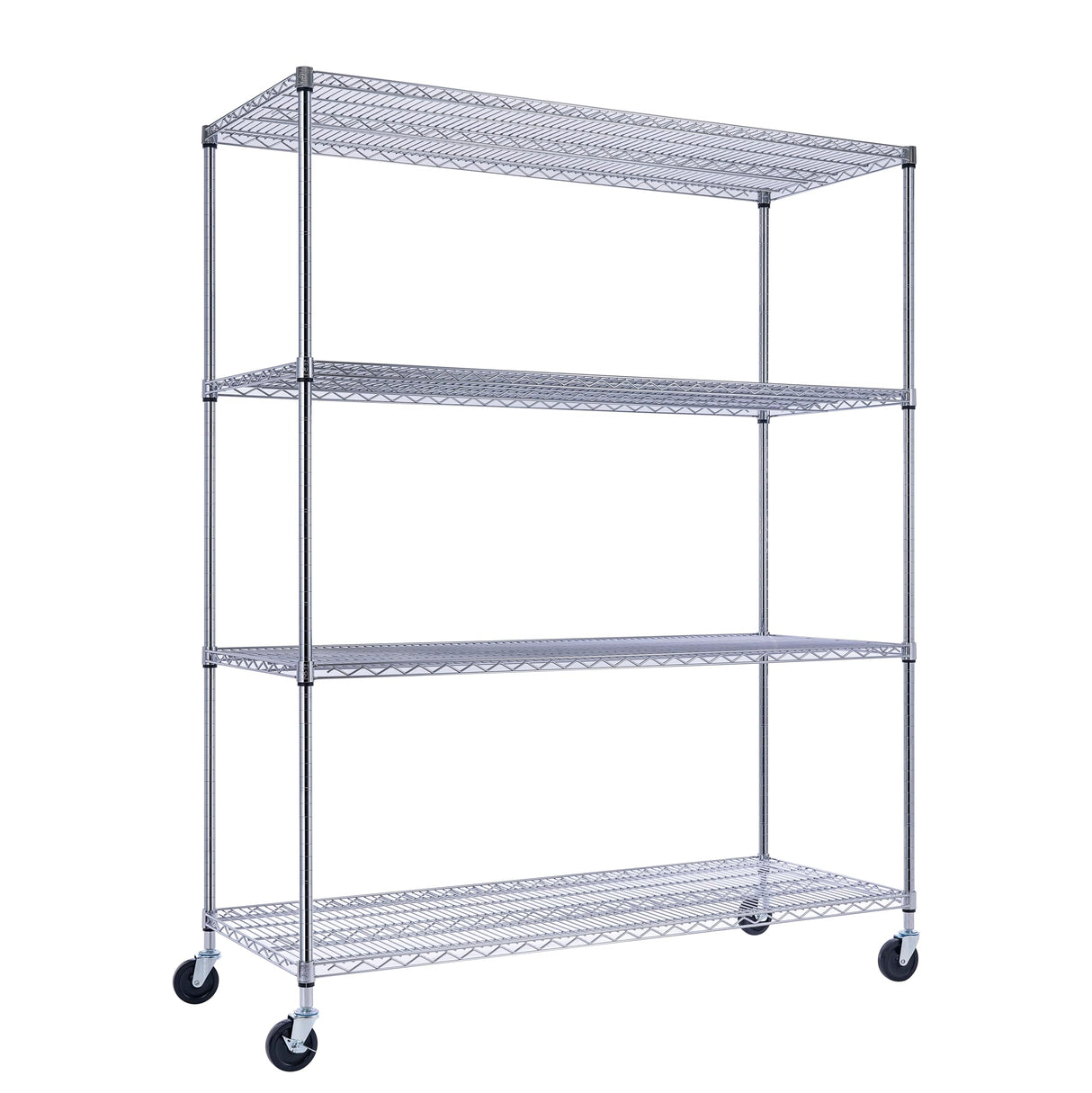 60" x 24" x 72" Chrome Silver 4-Tier Wire Shelving NSF 2400 LBS Max Capacity Heavy Duty Steel Storage Rack for Commercial, Residential, Warehouse, Stimulate Living