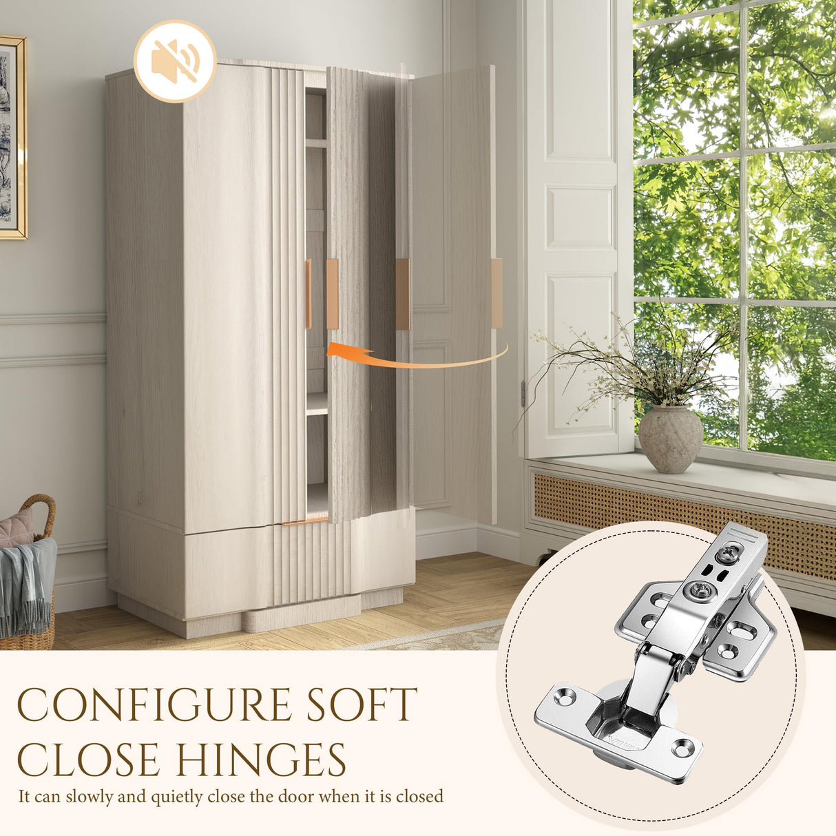 Yechen 64" Fluted Armoire Wardrobe Closet with Doors and Drawer, Wooden Wardrobe Cabinet with Adjustable Shelve, Modern Small Armoires for Hanging Clothes Coats for Bedroom, White Grey Yechen