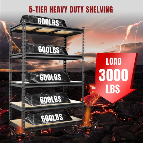 BIG RED 5 Tier Heavy Duty Garage Storage Shelving: Adjustable Metal Utility Shelving Rack for Garage, Basement, Pantry, Closet - 3,000lb Capacity (72"x48"x24") Black BIG RED