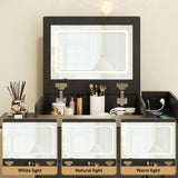 Herture 3 in 1 Vanity Desk with Flip Top Mirror, LED Lights, Side Cabinet,Collapsible Desk Panel, Hidden Stool with Storage, Small Makeup Vanity Table with Power Outlets, Compact Vanity, Black PT01DTB Herture