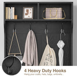 Anmytek Hall Tree with Bench and Shoe Storage, Farmhouse Entryway Bench with Coat Rack, 6 Compartments & 4 Hooks & Rattan Door, Shoe Storage Bench with Soft Cushion for Hallway, Living Room, Black Anmytek