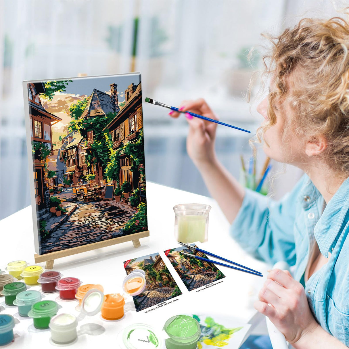 ATDMS Paint by Numbers Kit for Adults with Frame City Street Scene Paint by Number with Easel City View Adult Paint by Number Kits on Canvas Framed Paint by Numbers for Home Wall Decor 8x12 Inch ATDMS