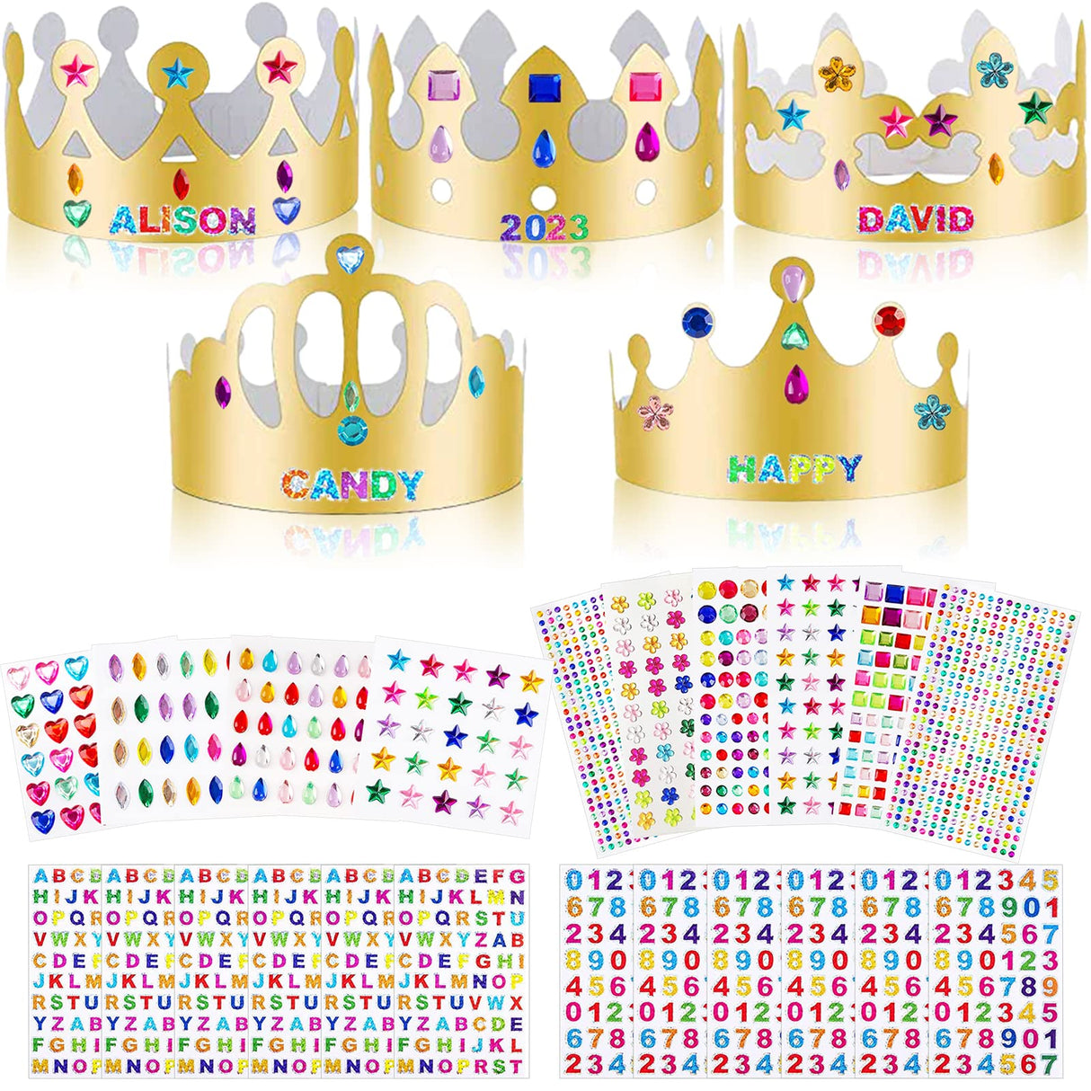 ZYNERY 47 PCS Golden Birthday Crowns with DIY Stickers Kit Paper Crown Party Hats for Kids Classroom School,Prince Princess Birth Decor Gift ZYNERY