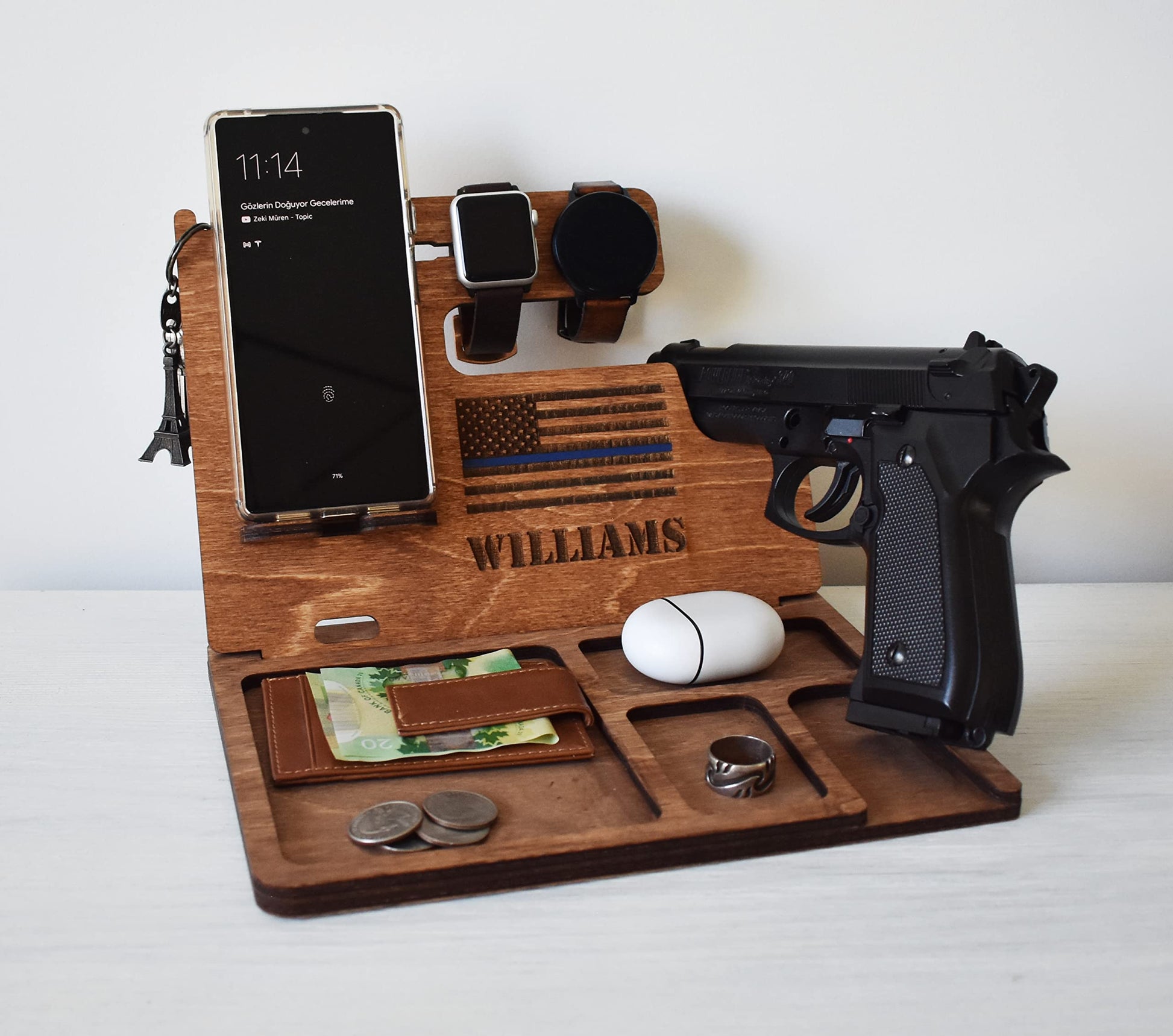 Wooden Docking Station, Police officer Docking Station, Wood Stand for gun, Law enforcement Gift for men, Gun holder, Father's Day Gift - WoodArtSupply