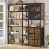 HAUOMS Corner Bookshelf, 6 Tier Industrial Convertible Bookshelf with 6 Fabric Drawers, Corner Bookcase Large L Shaped Storage Display Shelf for Home Office, Living Room, Kitchen, Rustic Brown HAUOMS