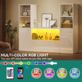 YITAHOME Castle Bookcase with Storage & Adjustable LED Lights, U-Shaped White Bookshelf with Cabinet, UV High-Gloss Display Unit, Cube Organizer for Living Room, Home Office and Bedroom YITAHOME