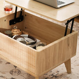 LYNCOHOME Fluted Lift Top Coffee Table with Hidden Compartment, Modern Center Table for Living Room, Home Office, Natural LYNCOHOME