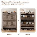 VFF Shoe Cabinet with 2 Flip Drawers, LED Touchscreen Shoe Storage Organizer with Wooden Legs, Narrow Freestanding Entryway Shoe Storage for Hallway and Bedroom (Rustic Brown) VFF