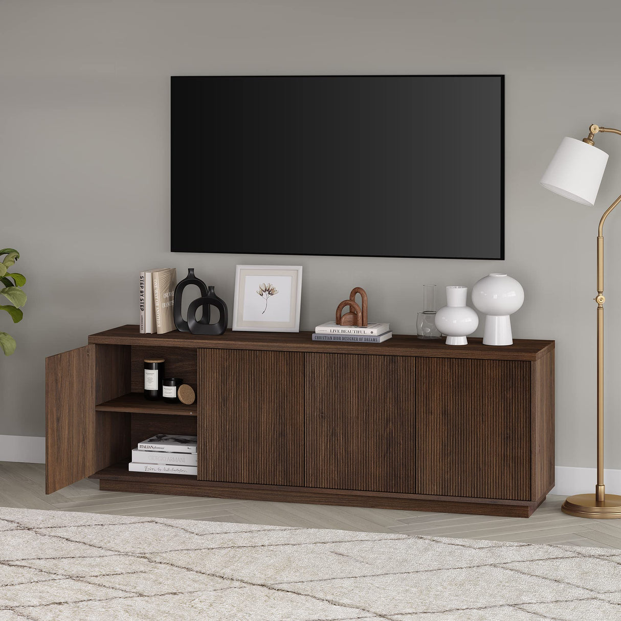 Henn&Hart Hanson TV Stand, 70" Wide, Brown Henn&Hart