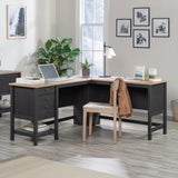 Sauder Cottage Road L Shaped Desk Computer Desk with Drawers, Home Office Desk with Optional File Cabinet Storage, Cable Management, in Raven Oak Finish Sauder