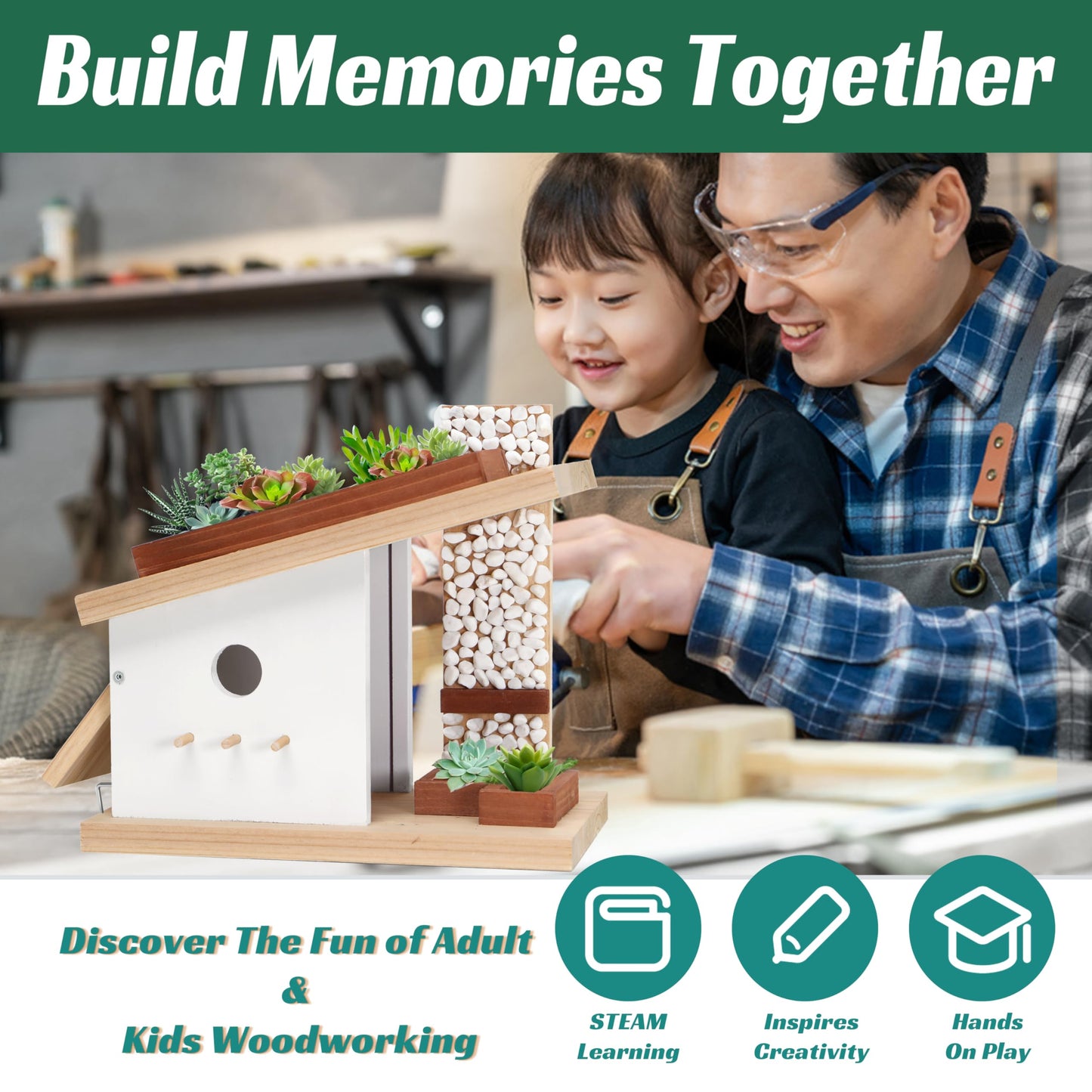 Modern Birdhouse Woodworking Kit, Build Your Own DIY Bird House Kit for Kids and Adults, DIY Woodcraft Building Projects with Paint Set