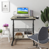 Mobile Standing Desk, Adjustable Rolling Computer Desk with 3 Desktops, Portable Laptop Table with Cup Holder, Home Office Laptop Workstation on Lockable Wheels, Grey Oak Panta