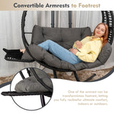 Double Hanging Egg Chair with Stand for Outdoor, Oversized 2 Person Wicker Rattan Swing Chair w/Convertible Armrest for Reclining Seat, All-Weather Cushion and Heavy Duty Frame, 700Lbs Cap. (Grey) DAIJIA CHINA