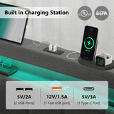 CSZZD Dark Grey Queen Bed Frame with LED Lights, Charging Station & 4 Storage Drawers CSZZD