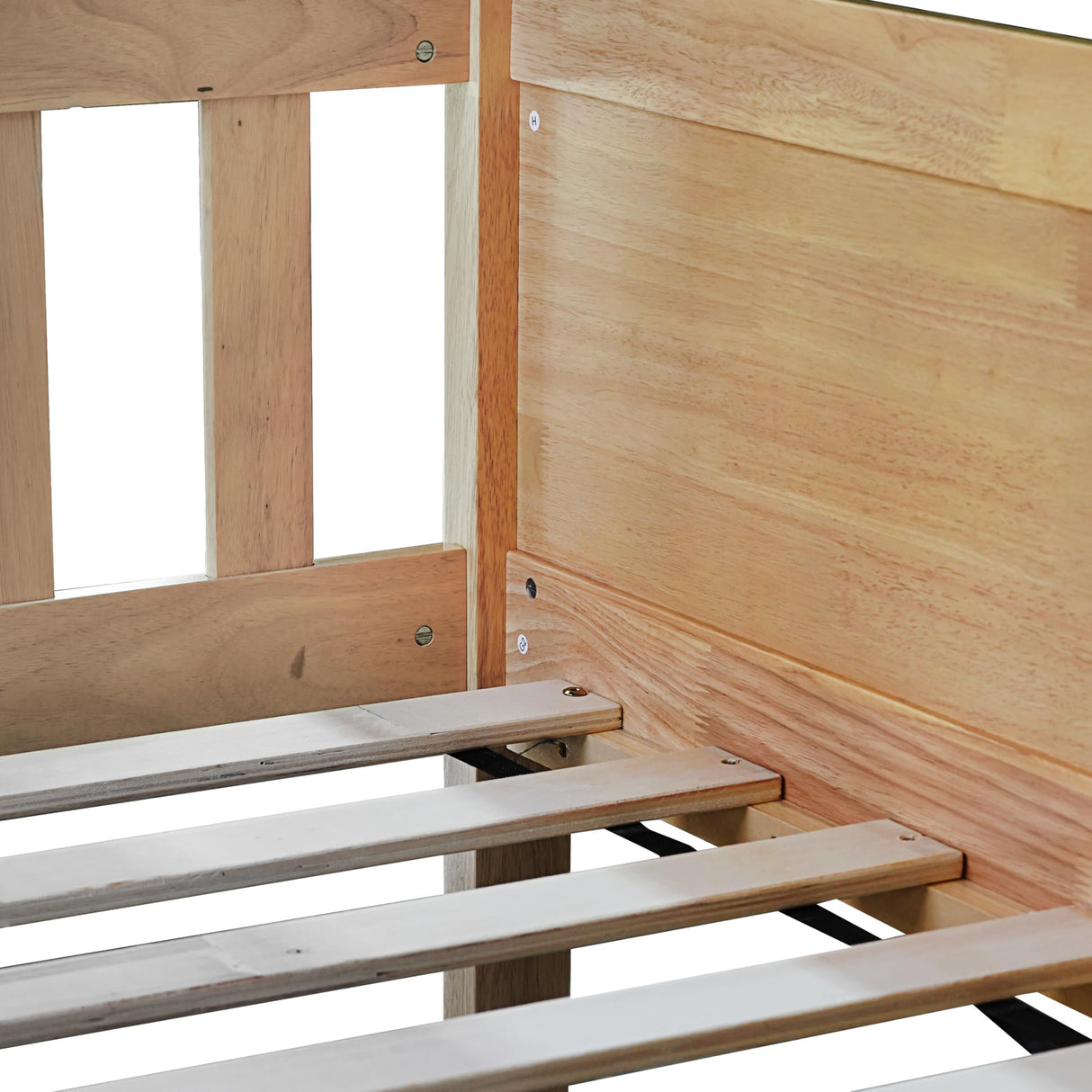 VilroCaz Modern Triple Bunk Bed, Rubber Wood Detachable Triple Twin Bunk Bed Frame, 3-in-1 Bunk Beds with Ladder and Guardrails for Kids Teens, Maximize Space (Oak-ON) VilroCaz