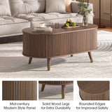 JOINICE 42.5" Oval Lift Top Coffee Table with Storage, Mid Century Modern Walnut Center Table with Fluted Design, Solid Wood Legs & Hidden Compartment, Pop Up Cocktail Table for Living Room JOINICE