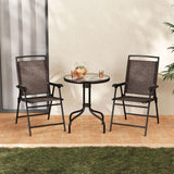 Goplus Bistro Table and Chairs Set of 2, Outdoor 3 Piece Patio Bistro Set with 1.57” Umbrella Hole, Tempered Glass Tabletop, 2 Folding Chairs, Small Patio Furniture Dining Set for Garden, Balcony Goplus