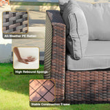 TANGJEAMER 5 Piece Patio Furniture Set with Fire Pit Table, Outdoor Sectional Sofa PE Rattan, Patio Conversation Sets with Cushions for Garden Lawn Balcony Porch Deck Grey TANGJEAMER