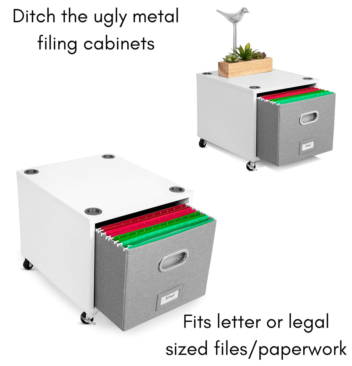 BIRDROCK HOME Decorative Rolling File Cabinet with Removable Storage Bin and Lateral Drawer BIRDROCK HOME