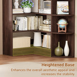 Cyclysio Corner Shelf 6 Tiers Large Tall Corner Bookshelves with Baffle, 71" L-Shaped Bookcase Display Shelves with Open Storage for Bedroom, Home Office, Living Room & Kitchen (Black Walnut) Cyclysio